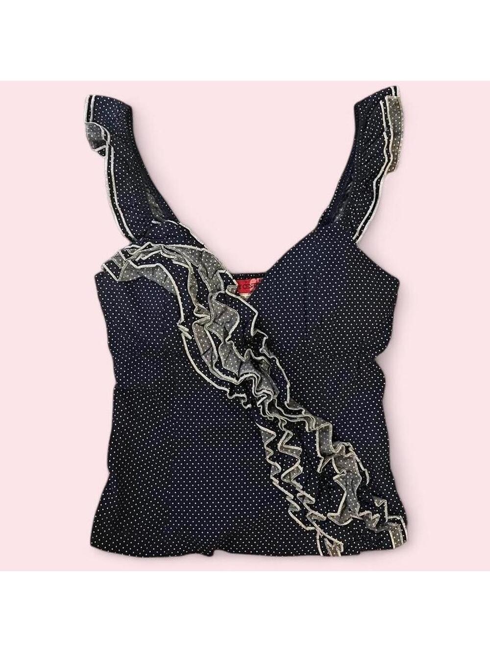🤍 Y2K navy and white polka dot top 🤍